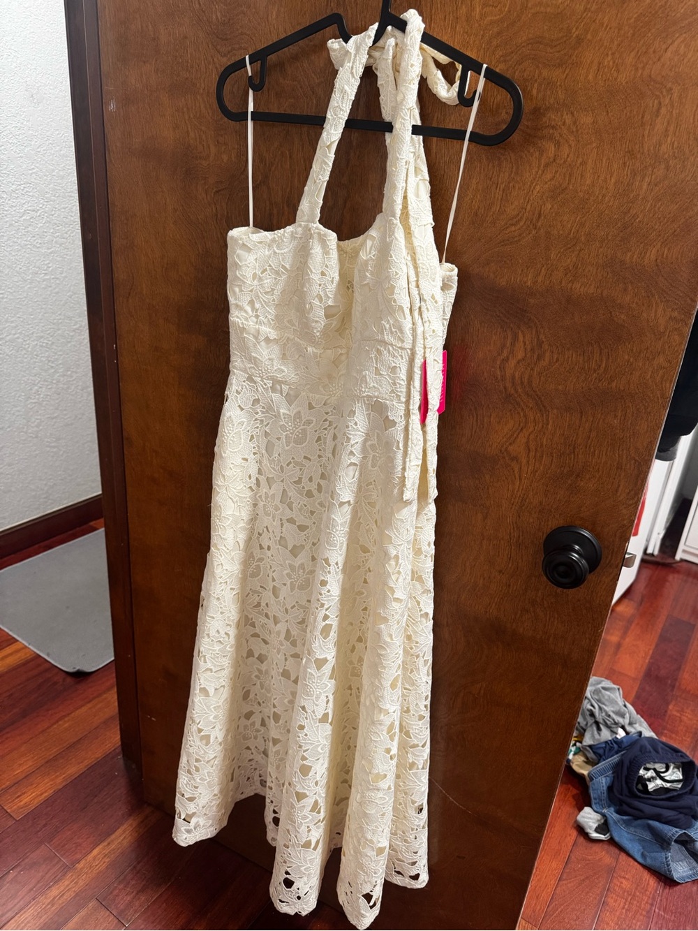 Prabal Gurung Cream Lace Halter Midi Dress